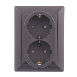 Priza schuko dubla Abex Perla PT-7P, incastrata, contact de protectie, antracit