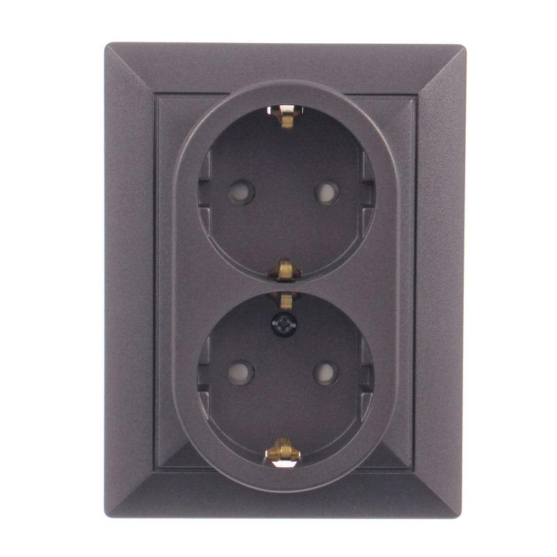 Priza schuko dubla Abex Perla PT-7P, incastrata, contact de protectie, antracit
