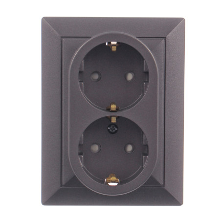 Priza schuko dubla Abex Perla PT-7P, incastrata, contact de protectie, antracit
