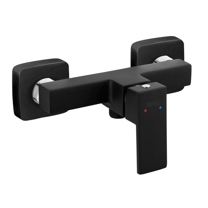 Baterie baie pentru dus, Ferro Staccato BSD7BL, montaj pe perete, monocomanda, finisaj negru