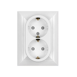 Priza schuko dubla Abex Perla PT-7PS, incastrata, contact de protectie, alba
