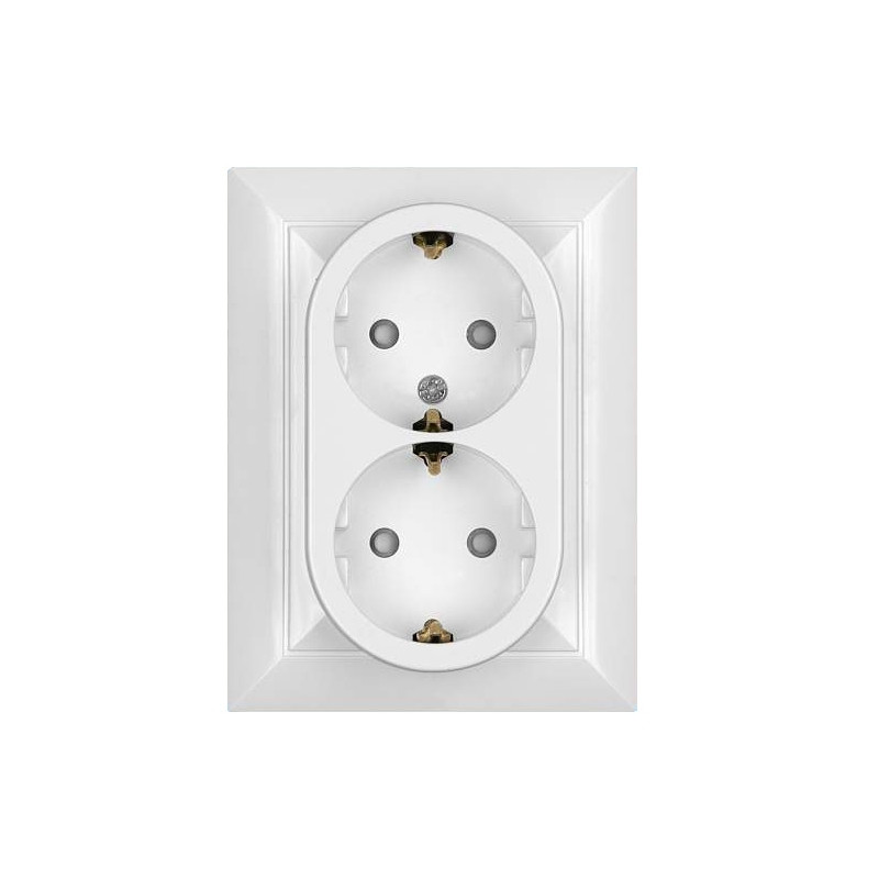 Priza schuko dubla Abex Perla PT-7PS, incastrata, contact de protectie, alba Priza schuko dubla Abex Perla PT-7PS, incastrata, contact de protectie, alba