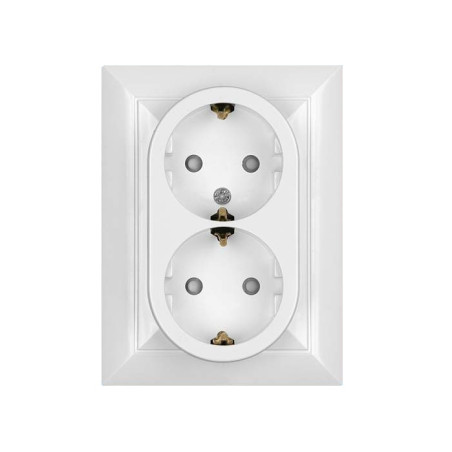 Priza schuko dubla Abex Perla PT-7PS, incastrata, contact de protectie, alba