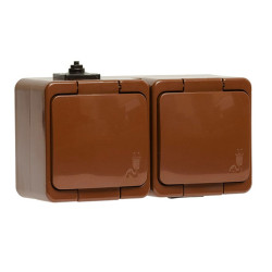 Priza schuko dubla Abex Smart, aparenta, cu capac, contact de protectie, maro