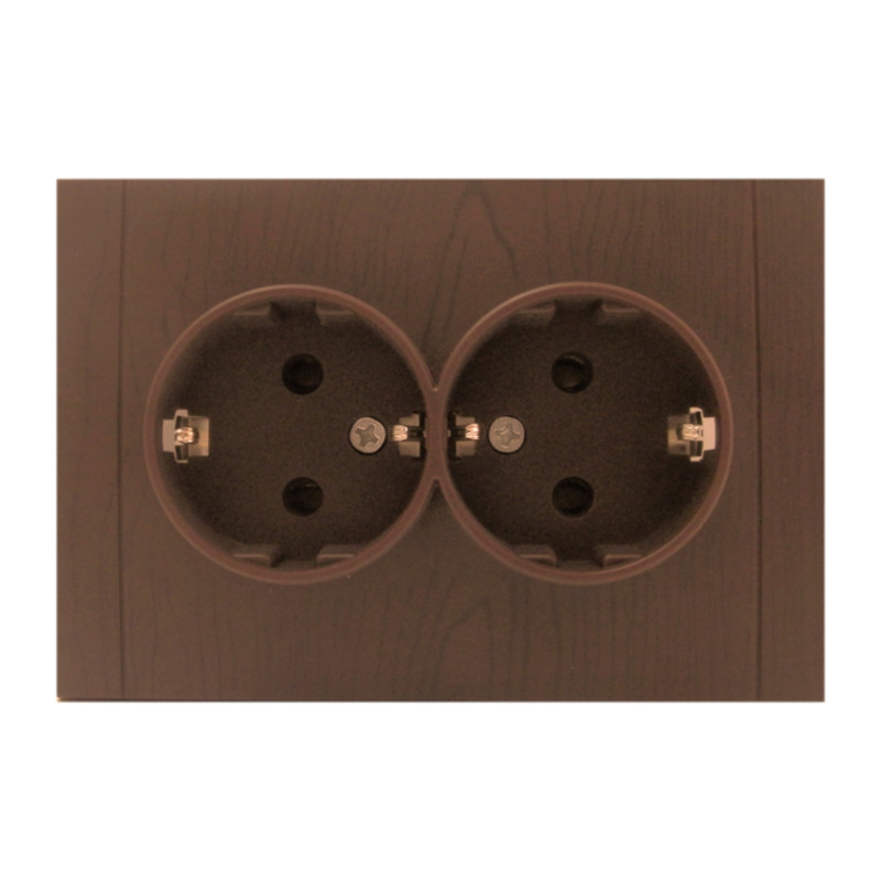 Priza schuko dubla Comtec Anemon, incastrata, rama inclusa, contact de protectie, stejar Priza schuko dubla Comtec Anemon, incastrata, rama inclusa, contact de protectie, stejar
