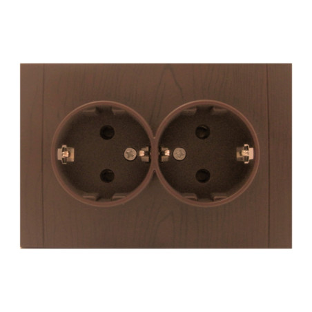Priza schuko dubla Comtec Anemon, incastrata, rama inclusa, contact de protectie, stejar