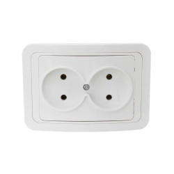 Priza schuko dubla Comtec Eco Premium, incastrata, rama inclusa, alba