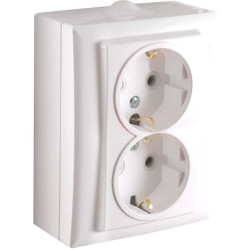 Priza schuko dubla Elegant 045488, aparenta, ceramica, rama inclusa, contact de protectie, alba