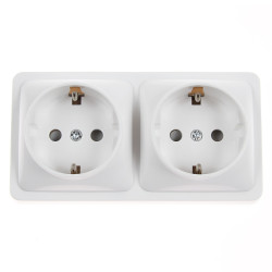 Priza schuko dubla Hoff Mini, aparenta, contact de protectie, 10A, alba