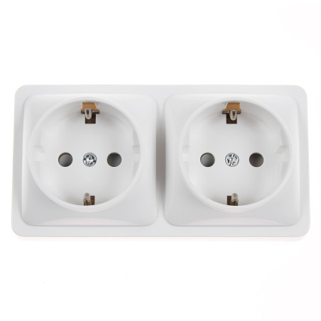 Priza schuko dubla Hoff Mini, aparenta, contact de protectie, 10A, alba
