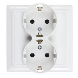 Priza schuko dubla Hoff Soft, incastrata, contact de protectie, 16A, alba