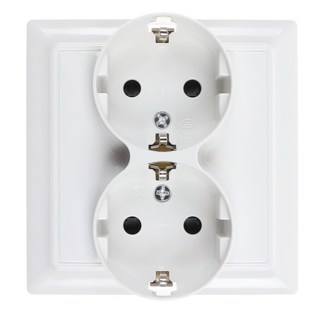 Priza schuko dubla Hoff Soft, incastrata, contact de protectie, 16A, alba