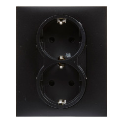 Priza schuko dubla Legrand New Suno 721426, incastrata, contact de protectie, rama inclusa, neagra