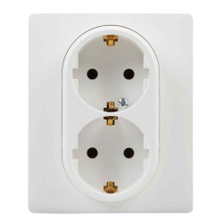 Priza schuko dubla Legrand Niloe 396477, incastrata, rama inclusa, contact de protectie, alba