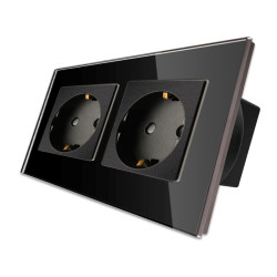 Priza schuko dubla Luxion LXD-2MP010G-B, incastrat, contact de protectie, rama din sticla inclusa, negru