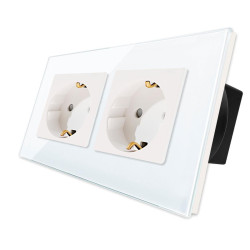 Priza schuko dubla Luxion LXD-2MP010G-W, incastrat, contact de protectie, rama din sticla inclusa, alb