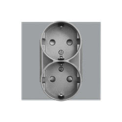 Priza schuko dubla Luxion LXD-MP210GF-GY, incastrata, contact de protectie, rama din sticla inclusa, gri