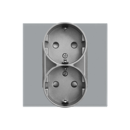 Priza schuko dubla Luxion LXD-MP210GF-GY, incastrata, contact de protectie, rama din sticla inclusa, gri