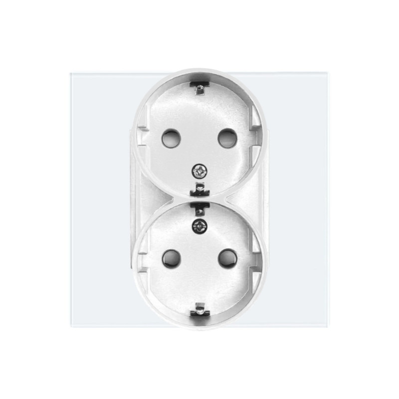 Priza schuko dubla Luxion LXD-MP210GF-W, incastrata, contact de protectie, rama din sticla inclusa, alba