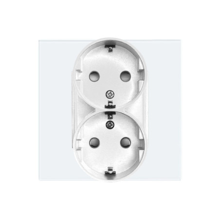 Priza schuko dubla Luxion LXD-MP210GF-W, incastrata, contact de protectie, rama din sticla inclusa, alba