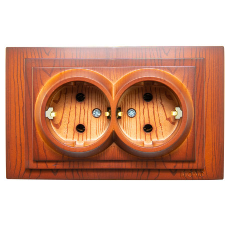 Priza schuko dubla Mono Electric Larissa, incastrata, contact de protectie, rama inclusa, cires