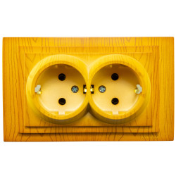 Priza schuko dubla Mono Electric Larissa, incastrata, contact de protectie, rama inclusa, stejar