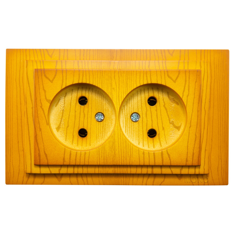Priza schuko dubla Mono Electric Larissa, incastrata, rama inclusa, stejar Priza schuko dubla Mono Electric Larissa, incastrata, rama inclusa, stejar