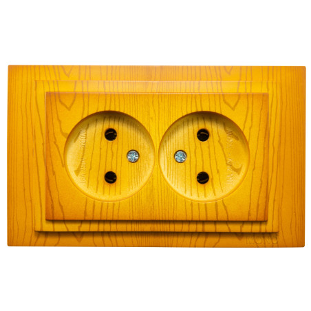 Priza schuko dubla Mono Electric Larissa, incastrata, rama inclusa, stejar