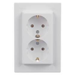 Priza schuko dubla Schneider Electric Asfora EPH9900121, incastrata, rama inclusa, contact de protectie, alba
