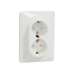 Priza schuko dubla Schneider Sedna SDD311221, incastrata, contact de protectie, alba