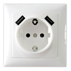 Priza schuko mixta schuko 16A cu USB 2 x 1.2A Hoff Top, alba