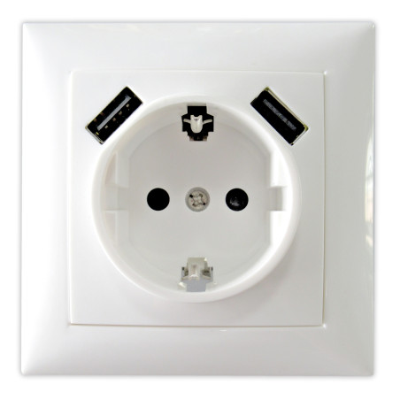 Priza schuko mixta schuko 16A cu USB 2 x 1.2A Hoff Top, alba