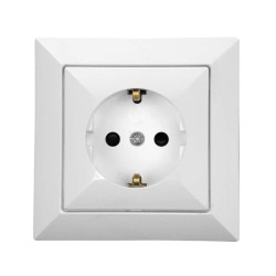 Priza schuko simpla Abex Perla PT-17 PS, incastrata, contact de protectie, alba