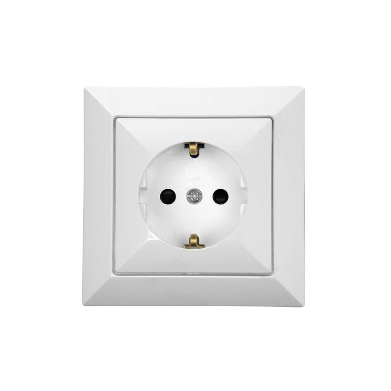 Priza schuko simpla Abex Perla PT-17 PS, incastrata, contact de protectie, alba