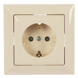 Priza schuko simpla Abex Perla PT-17P, incastrata, rama inclusa, contact de protectie, bej