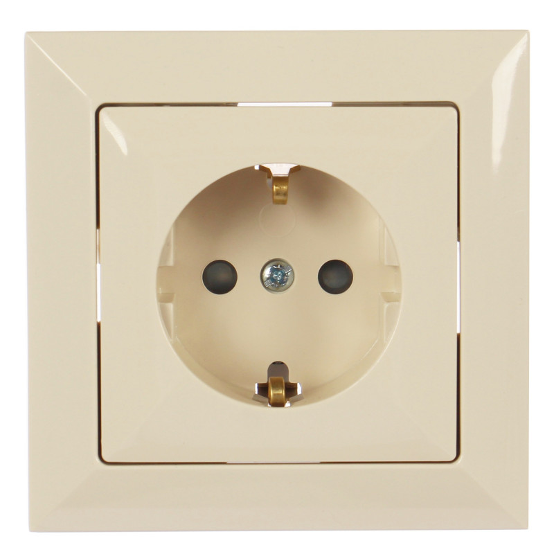 Priza schuko simpla Abex Perla PT-17P, incastrata, rama inclusa, contact de protectie, bej