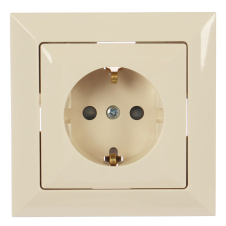 Priza schuko simpla Abex Perla PT-17P, incastrata, rama inclusa, contact de protectie, bej