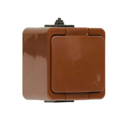 Priza schuko simpla Abex Smart, aparenta, cu capac, contact de protectie, maro