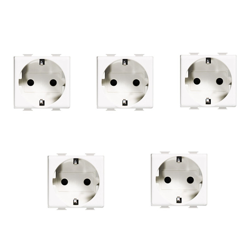 Priza schuko simpla Bticino Matix SAM5440M2SET, incastrata, modulara - 2, contact de protectie, alba - 5 buc