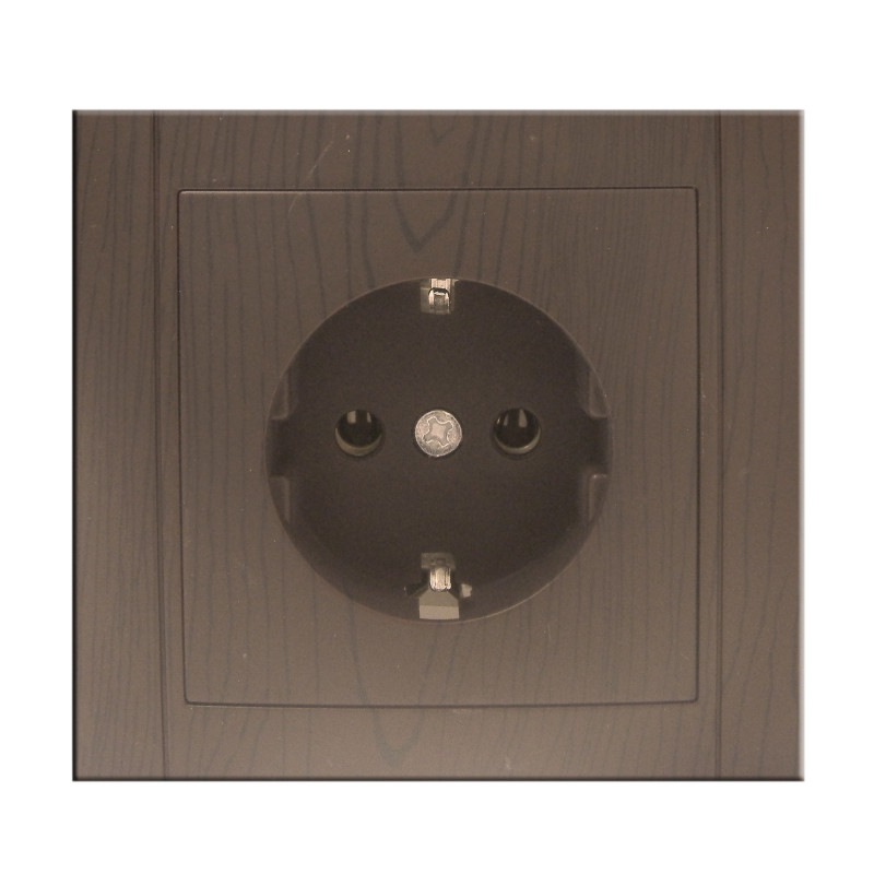 Priza schuko simpla Comtec Anemon, incastrata, rama inclusa, contact de protectie, stejar Priza schuko simpla Comtec Anemon, incastrata, rama inclusa, contact de protectie, stejar
