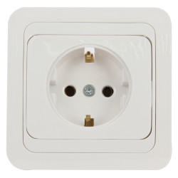 Priza schuko simpla Comtec Eco MF0012-05253, incastrata, rama inclusa, contact de protectie, alba