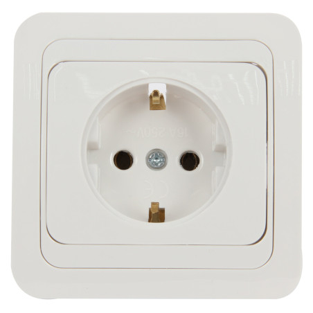 Priza schuko simpla Comtec Eco MF0012-05253, incastrata, rama inclusa, contact de protectie, alba