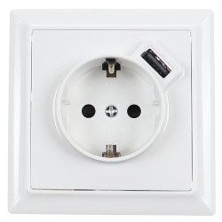 Priza schuko simpla cu USB 2.4A Hoff Soft, incastrata, contact de protectie, 16A, alba