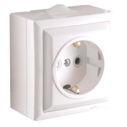 Priza schuko simpla Elegant 045471, aparenta, ceramica, rama inclusa, contact de protectie, alba