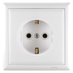Priza schuko simpla Elegant 45778, incastrata, ceramica, rama inclusa, contact de protectie, alba