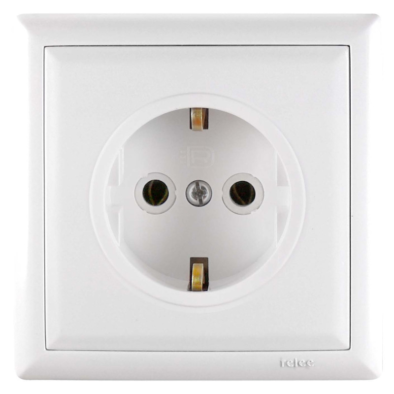 Priza schuko simpla Elegant 45778, incastrata, ceramica, rama inclusa, contact de protectie, alba