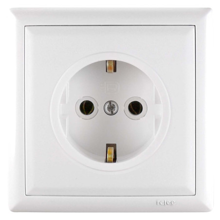 Priza schuko simpla Elegant 45778, incastrata, ceramica, rama inclusa, contact de protectie, alba