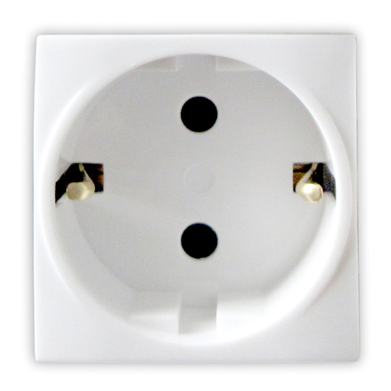 Priza schuko simpla Hoff, incastrata, modulara - 2, contact de protectie, 16A, alba