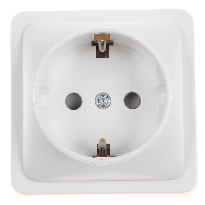 Priza schuko simpla Hoff Mini, aparenta, contact de protectie, 10A, alba Priza schuko simpla Hoff Mini, aparenta, contact de protectie, 10A, alba