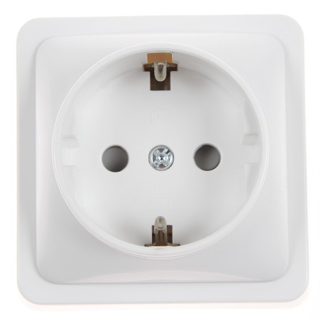 Priza schuko simpla Hoff Mini, aparenta, contact de protectie, 10A, alba